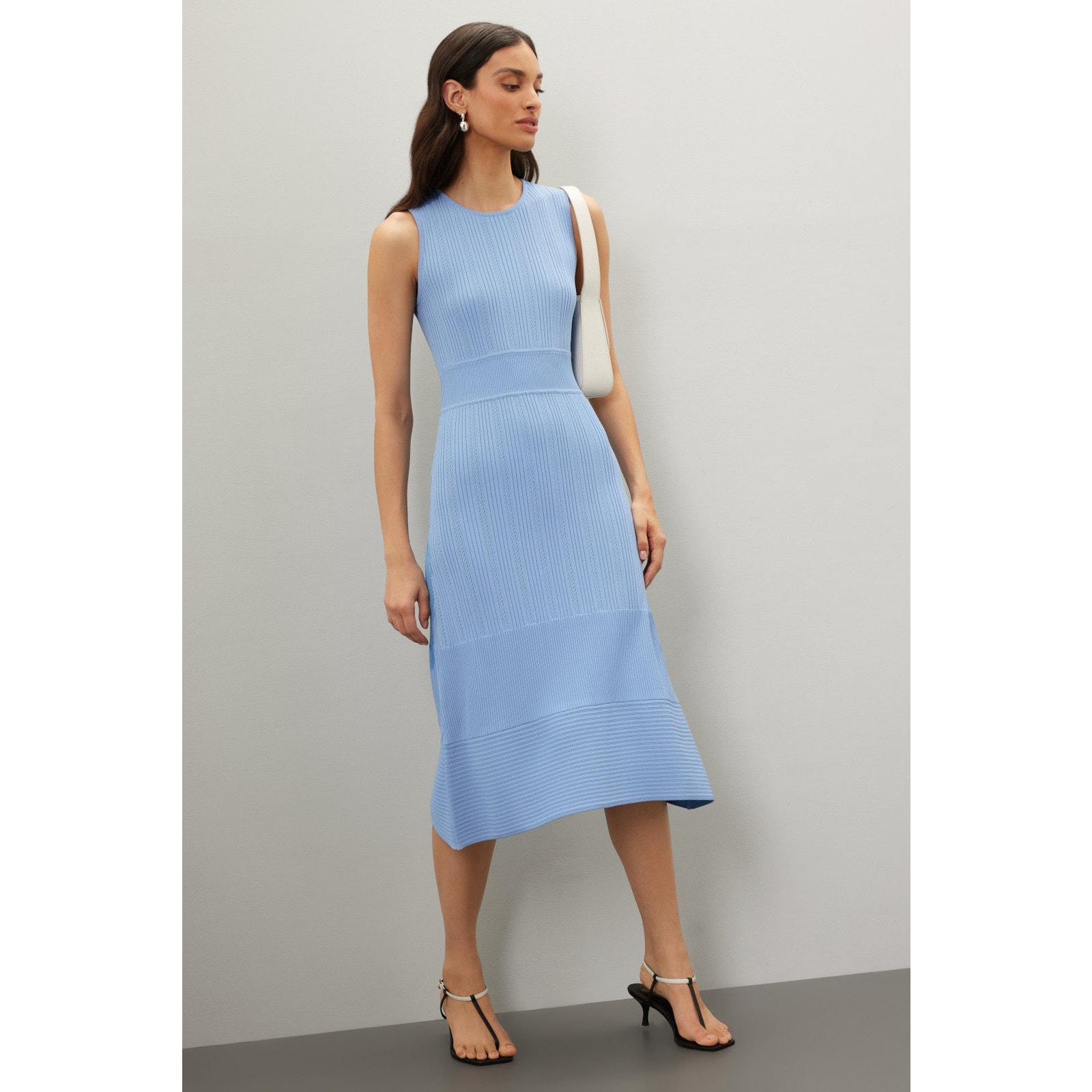 Jason Wu Collective Blue Ribbed Knit Sleeveless Midi Dress Crew Neck Size S